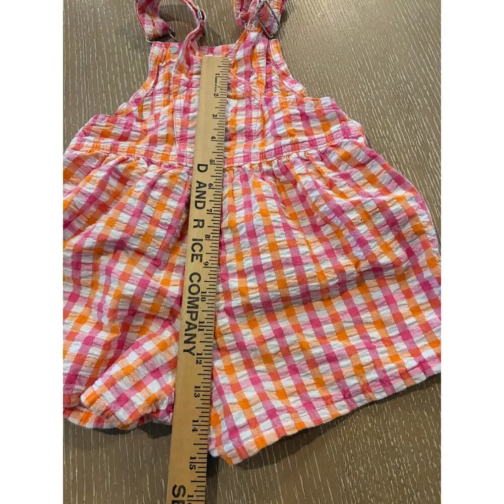 OshKosh B'gosh Toddler Gingham Plaid‎ Shortall Romper Pink Orange 18M Seersucker